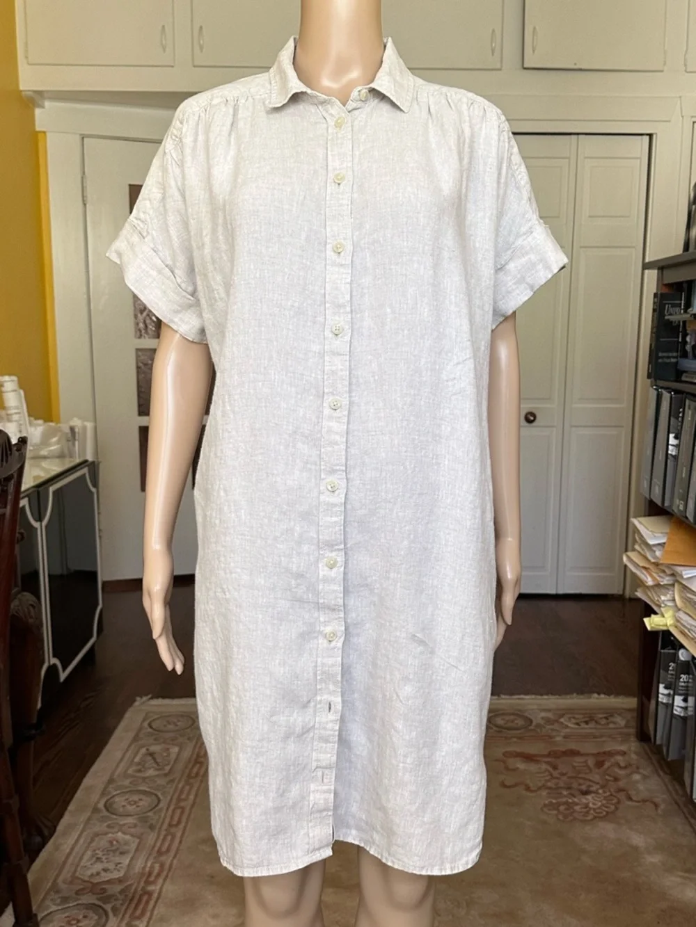 J Crew Baird McNutt Irish linen short sleeve shirtdress flax color size S